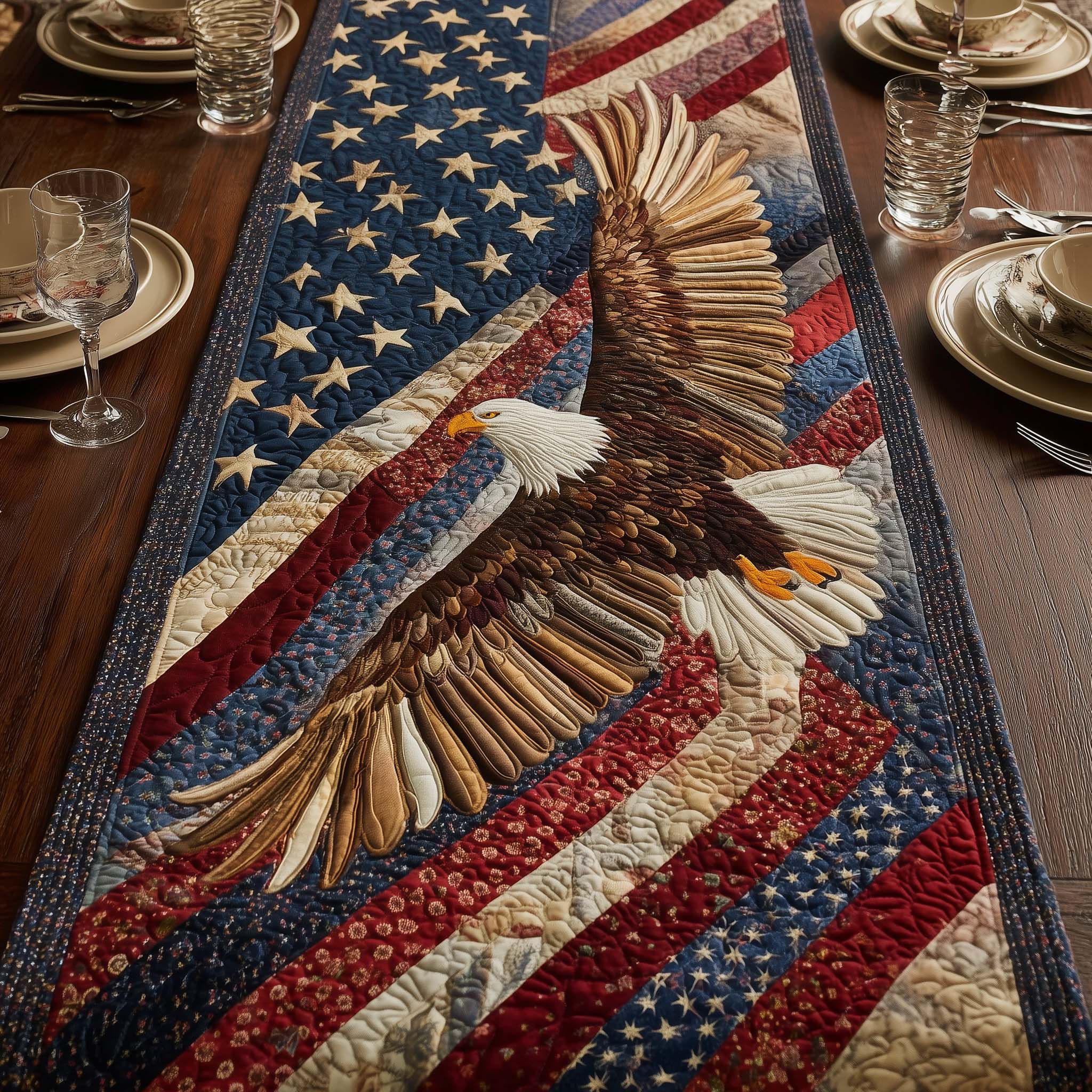 Freedom Valor Heritage Quilted Table Runner Patriotic Centerpiece Ideas Independence Day Gift
