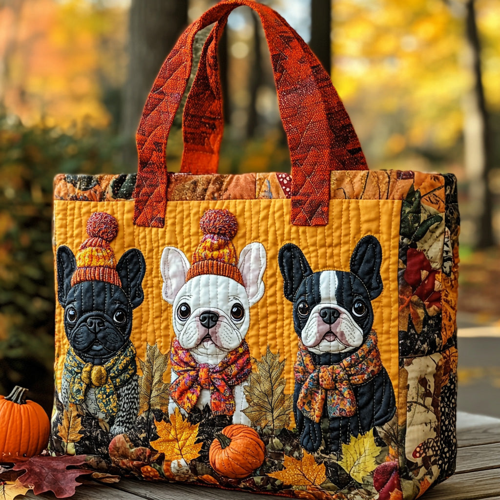 Frenchie Fall Quilted Tote Bag The Best Shoulder Bags Cool Mothers Day Gifts