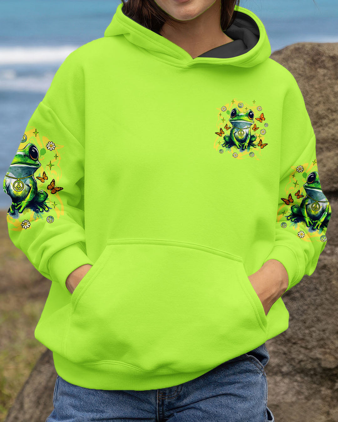 Frog Be You The World Will Adjust Hoodie Colorful Frog Flower With Peace Sign Gift For Wife - Image 2