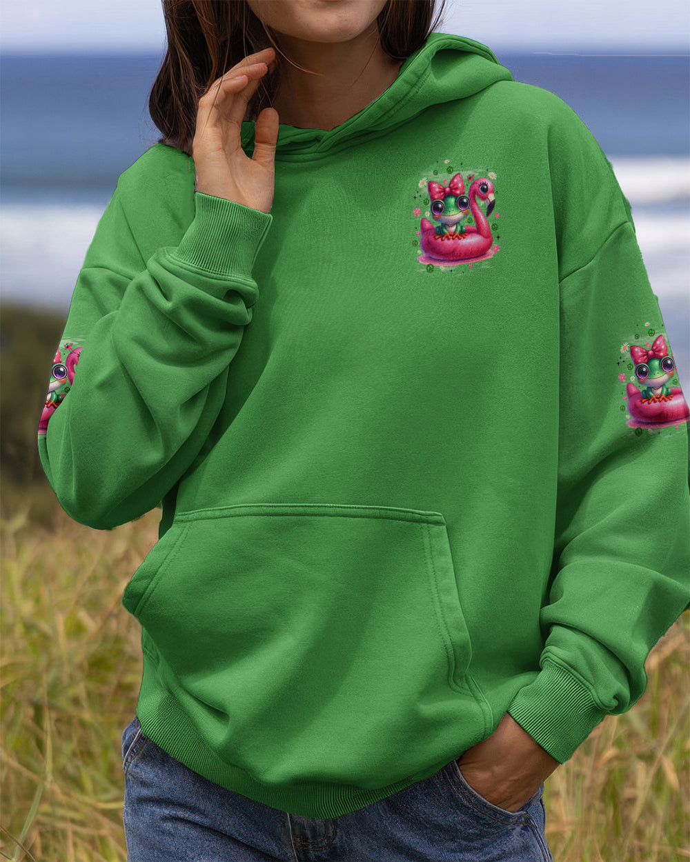 Frog Be You The World Will Adjust Hoodie Colorful Frog With Flamingo Bow Merch Gift For Sister - Image 2