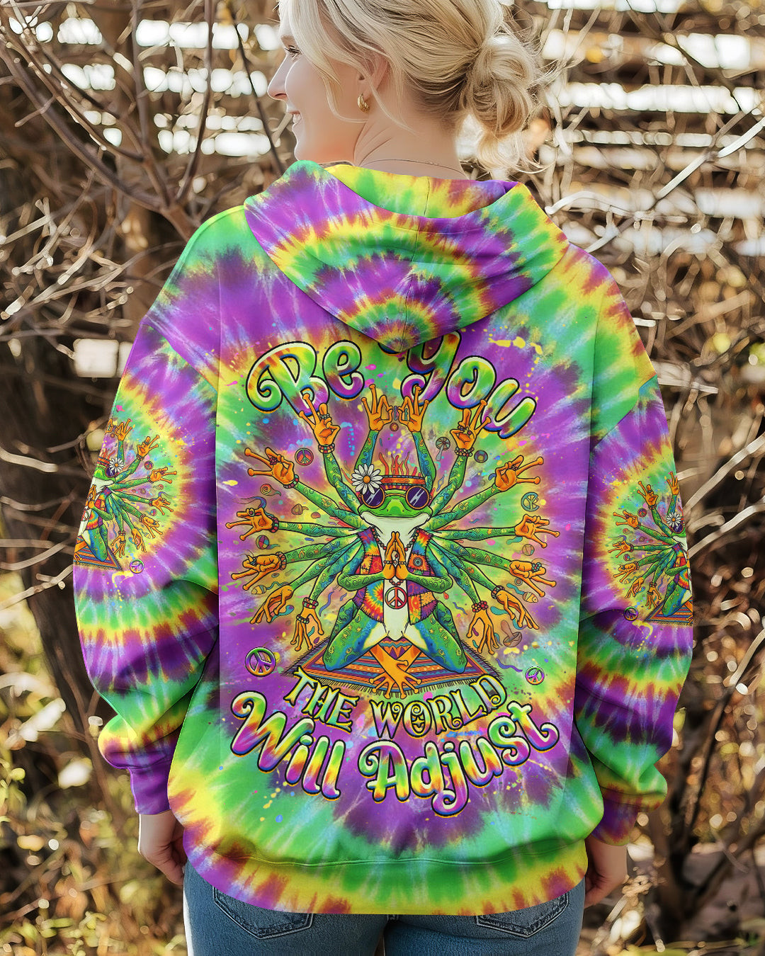 Frog Be You The World Will Adjust Hoodie Colorful Tie-Dye Frog With Peace Signs Gift For Sister