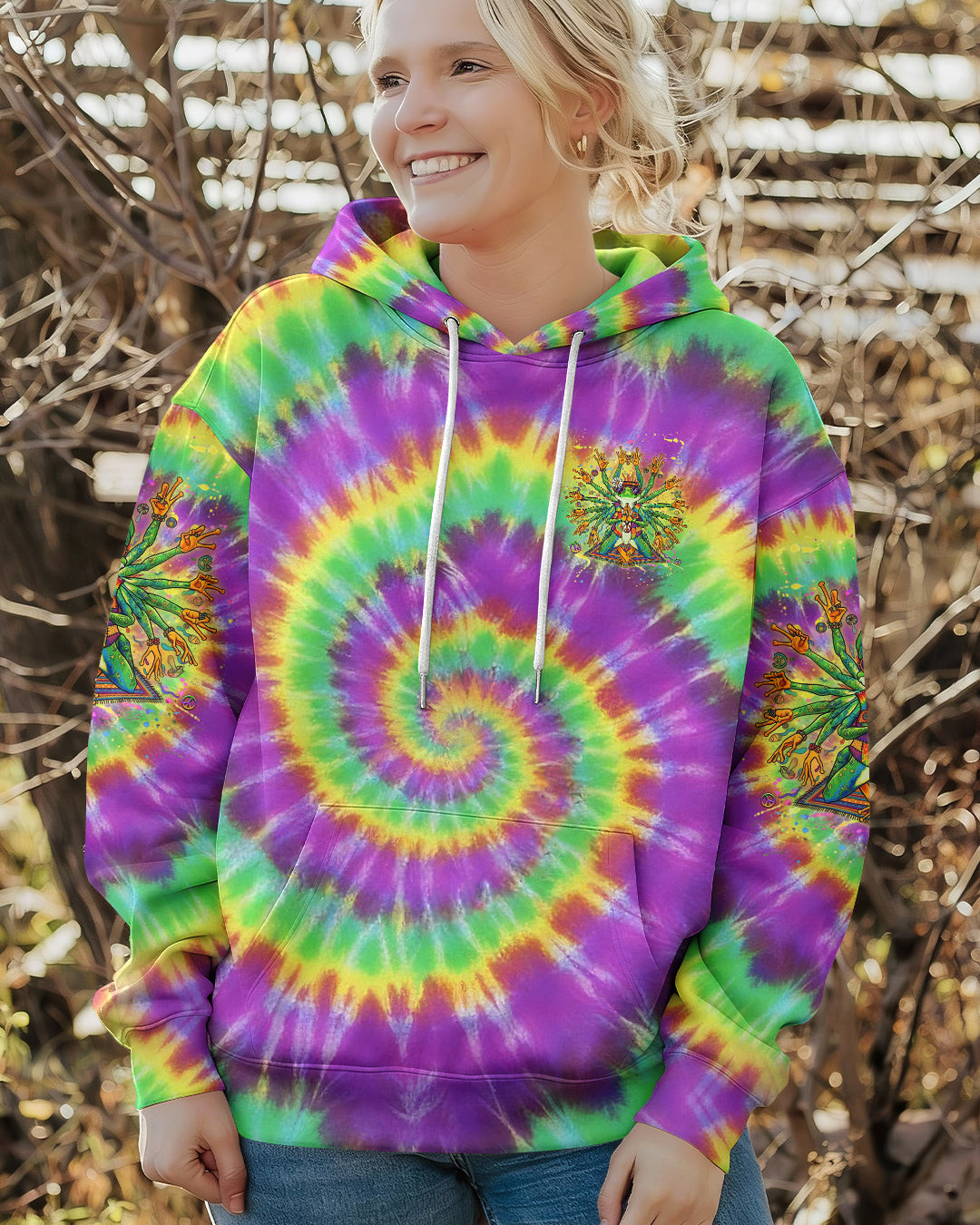 Frog Be You The World Will Adjust Hoodie Colorful Tie-Dye Frog With Peace Signs Gift For Sister - Image 2