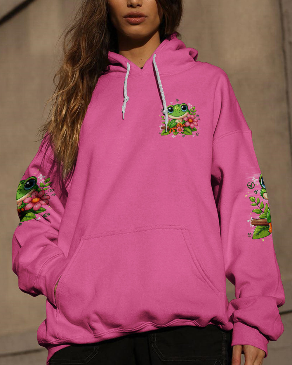 Frog Be You The World Will Adjust Hoodie Cute Frog With Flowers Peace Sign Gift For Daughter - Image 2