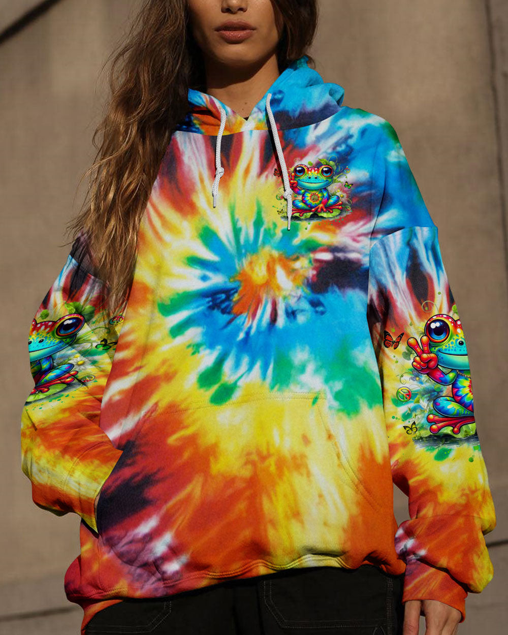 Frog Be You The World Will Adjust Hoodie Tie-Dye Unique Frog With Peace Signs Perfect For Wife - Image 2