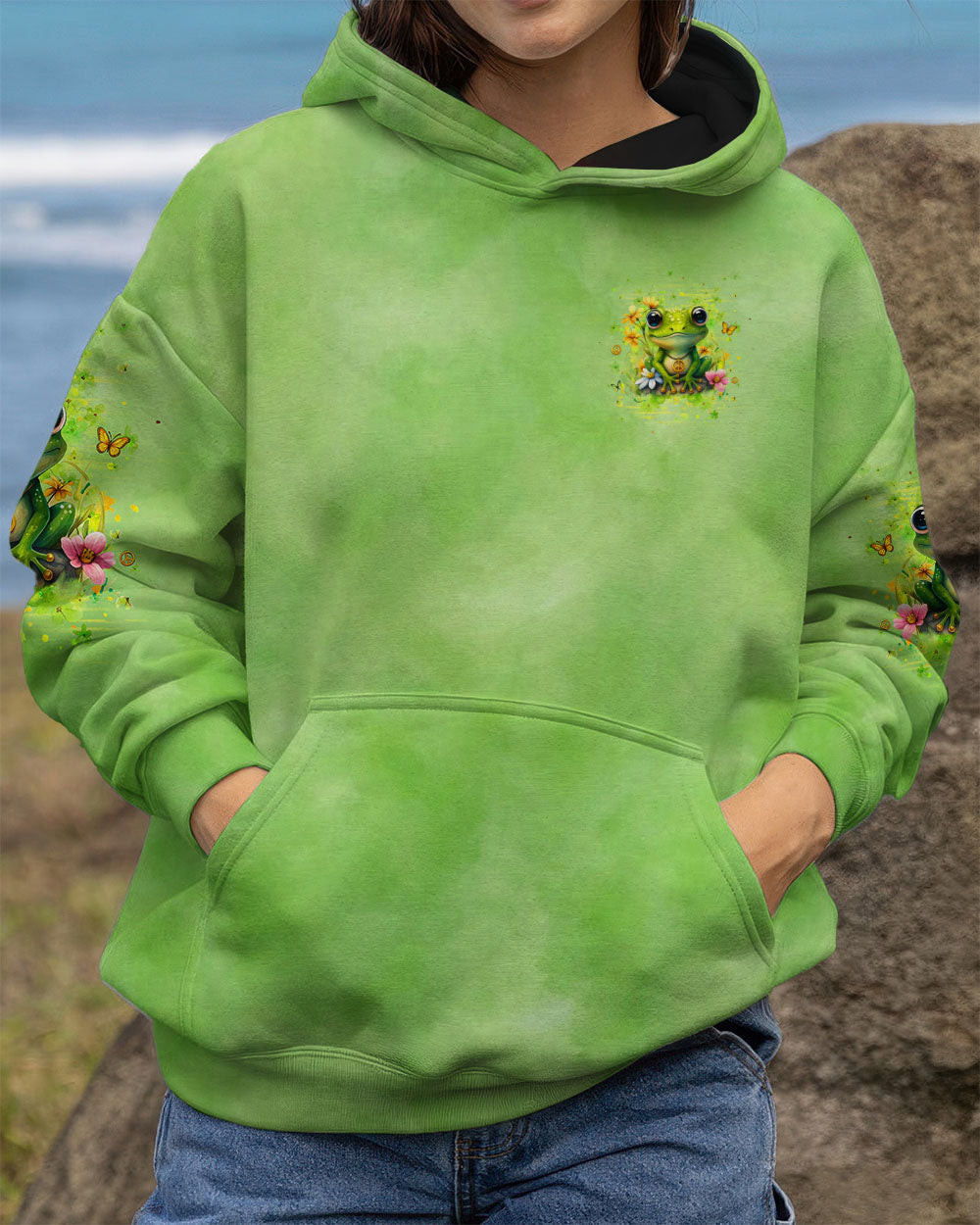 Frog Be You The World Will Adjust Hoodie Vibrant Frog Flower With Peace Sign Gift For Her - Image 2