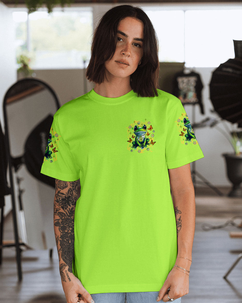 Frog Be You The World Will Adjust T-Shirt Colorful Frog Flower With Peace Sign Gift For Daughter