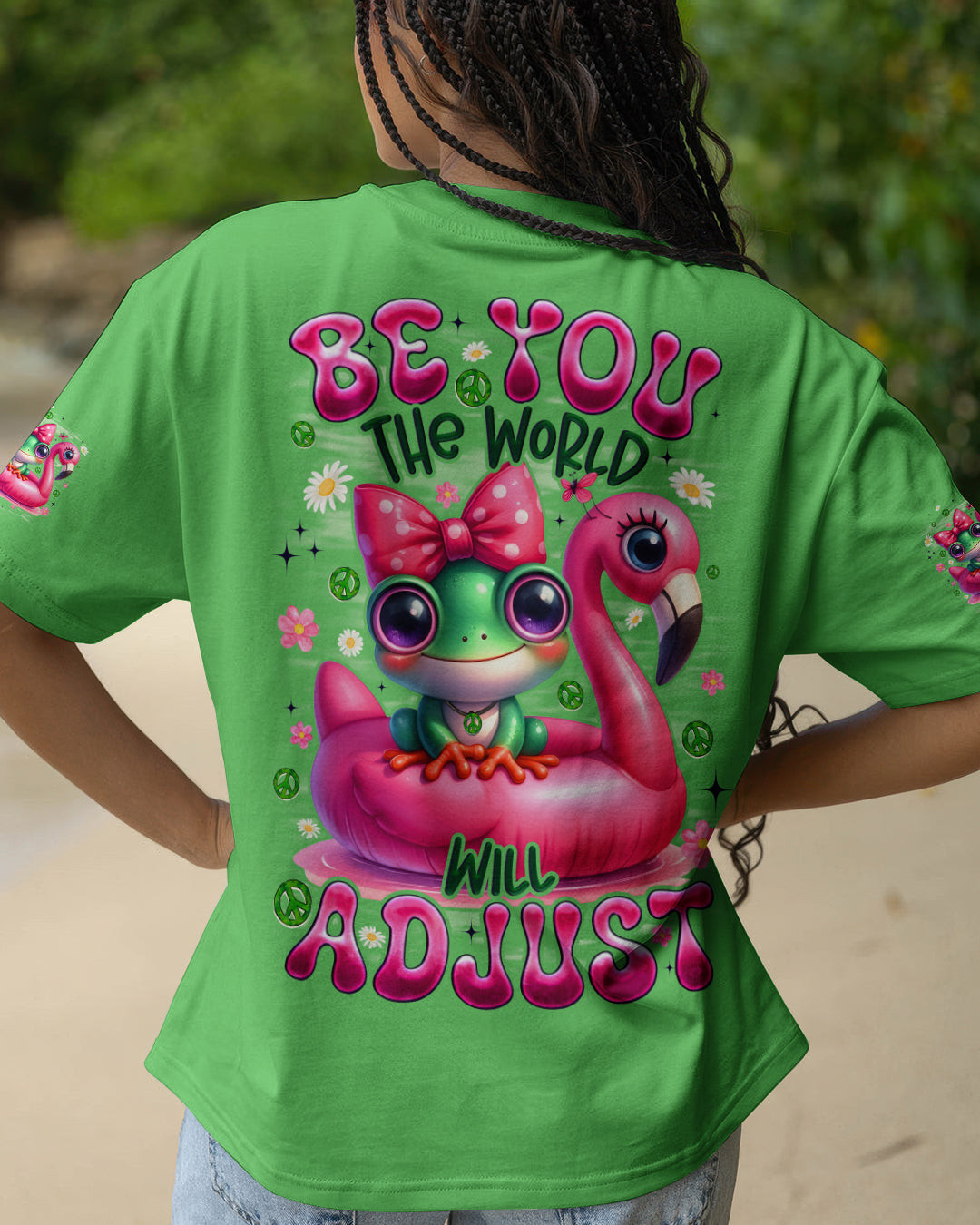 Frog Be You The World Will Adjust T-Shirt Colorful Frog With Flamingo Bow Merch Gift For Her - Image 2
