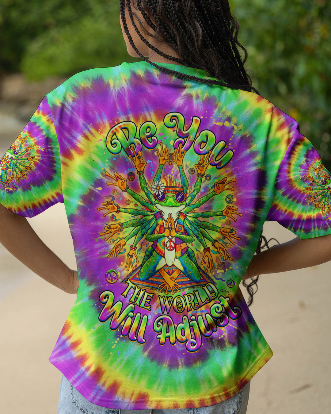Frog Be You The World Will Adjust T-Shirt Colorful Tie-Dye Frog With Peace Signs Gift For Wife