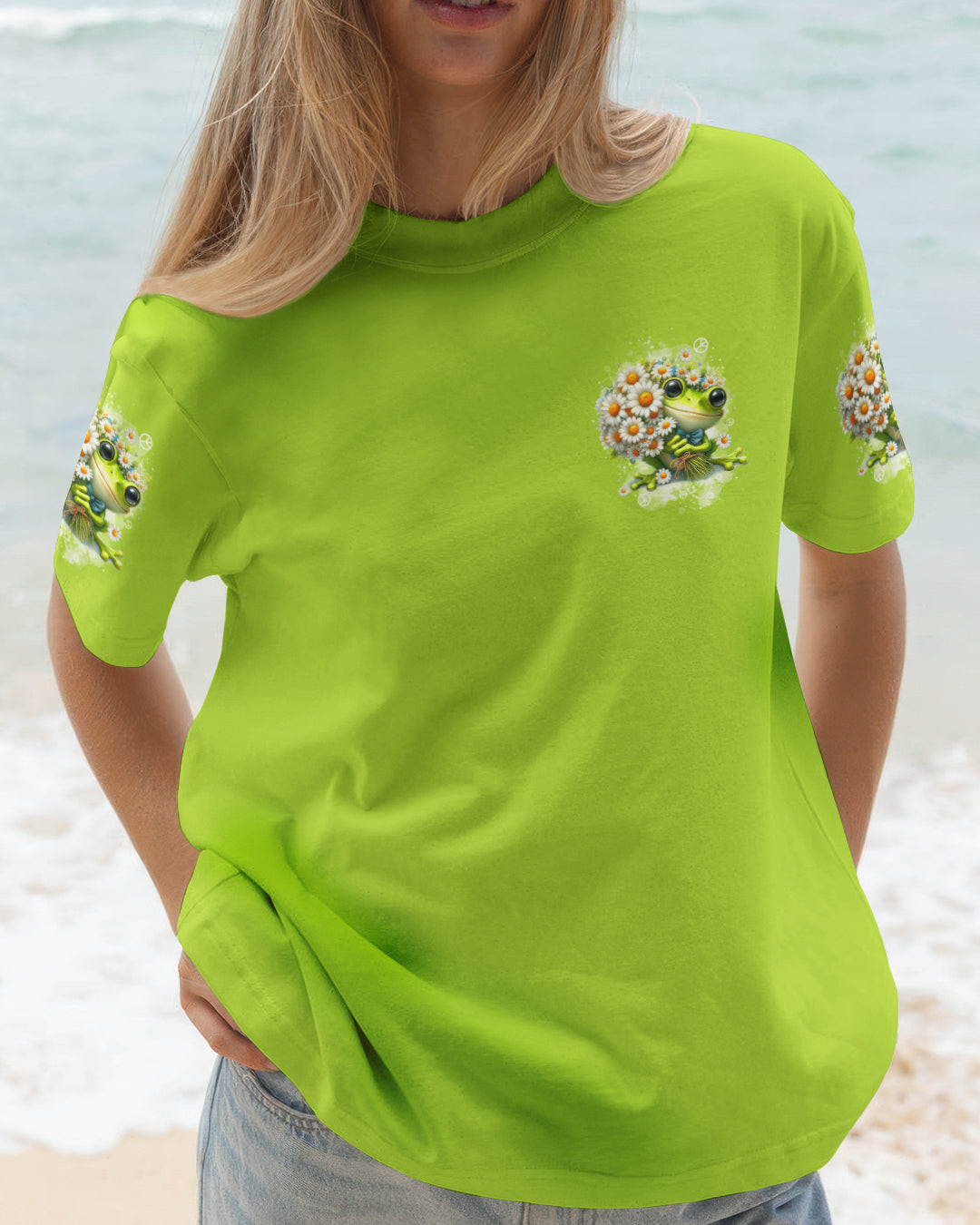 Frog Be You The World Will Adjust T-Shirt Cute Frog With Daisy Bouquet Peace Sign Gift For Wife