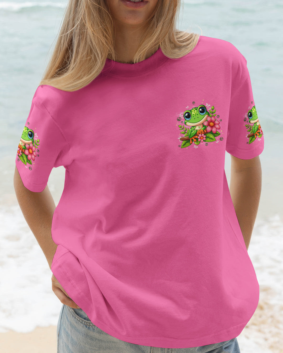 Frog Be You The World Will Adjust T-Shirt Cute Frog With Flowers Peace Sign Gift For Mom - Image 2
