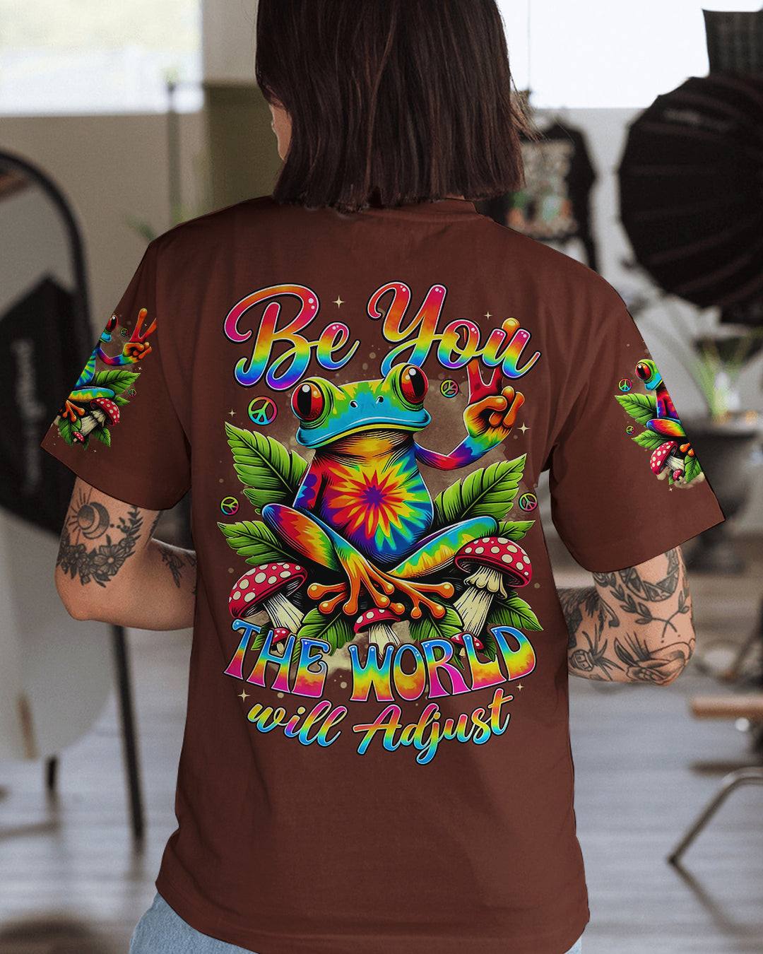 Frog Be You The World Will Adjust T-Shirt Psychedelic Frog With Mushroom Merch Gift For Women - Image 2