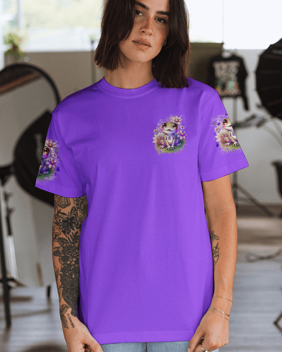 Frog Be You The World Will Adjust T-Shirt Purple Frog With Peace Symbols Flowers Gift For Wife