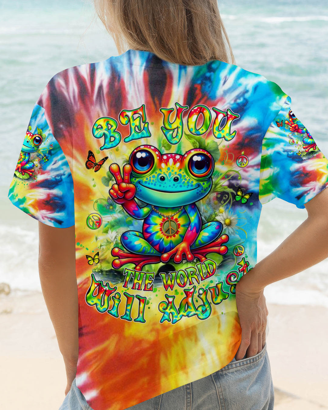 Frog Be You The World Will Adjust T-Shirt Tie-Dye Unique Frog With Peace Signs Perfect For Wife - Image 2