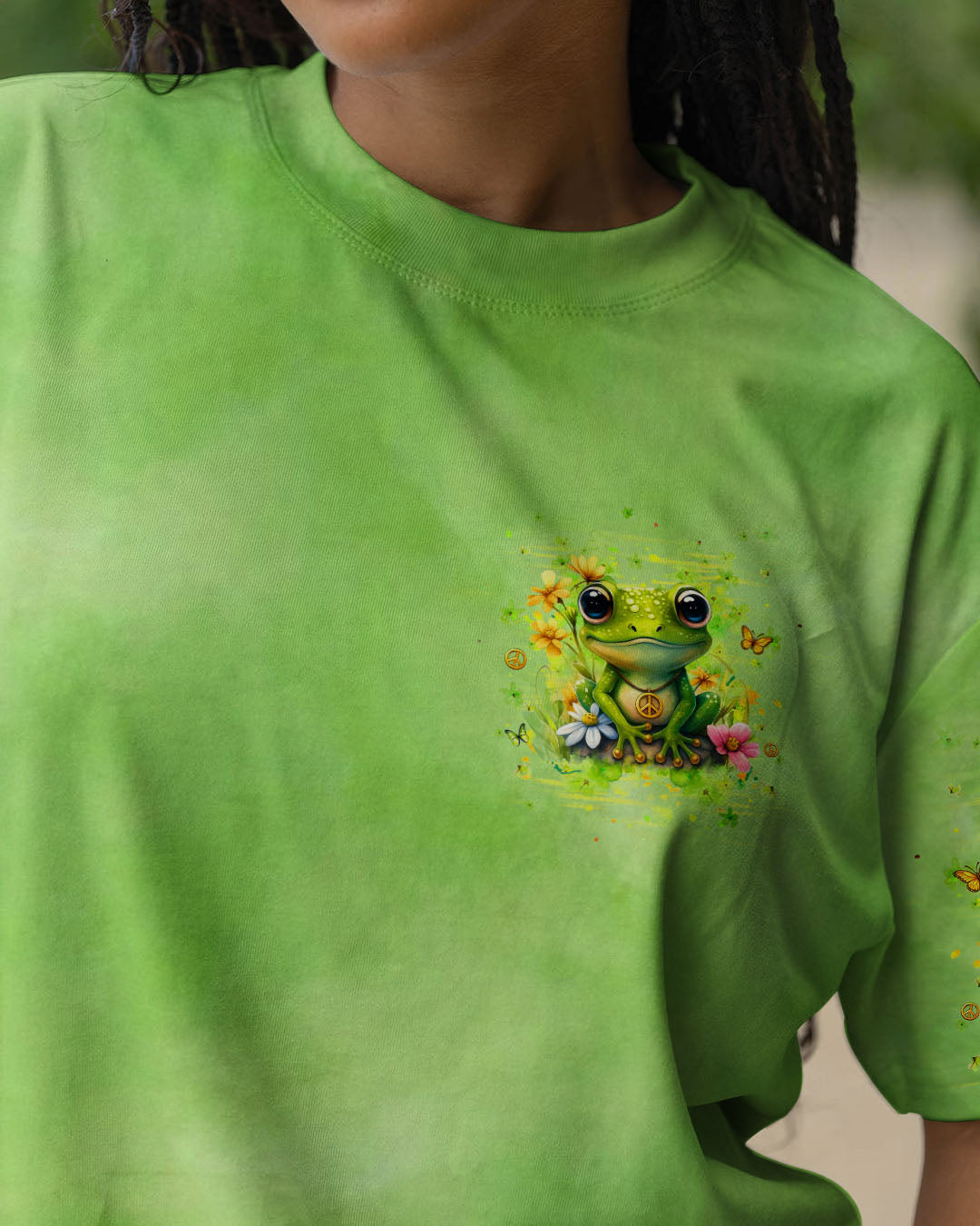 Frog Be You The World Will Adjust Tie Dye T-Shirt Frog With Daisy Bouquet Peace Sign For Women