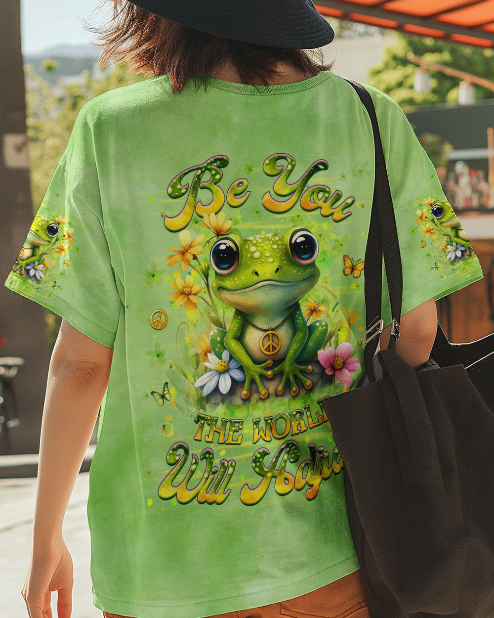 Frog Be You The World Will Adjust Tie Dye V-Neck Shirt Vibrant Motivational Quote Gift For Her - Image 2
