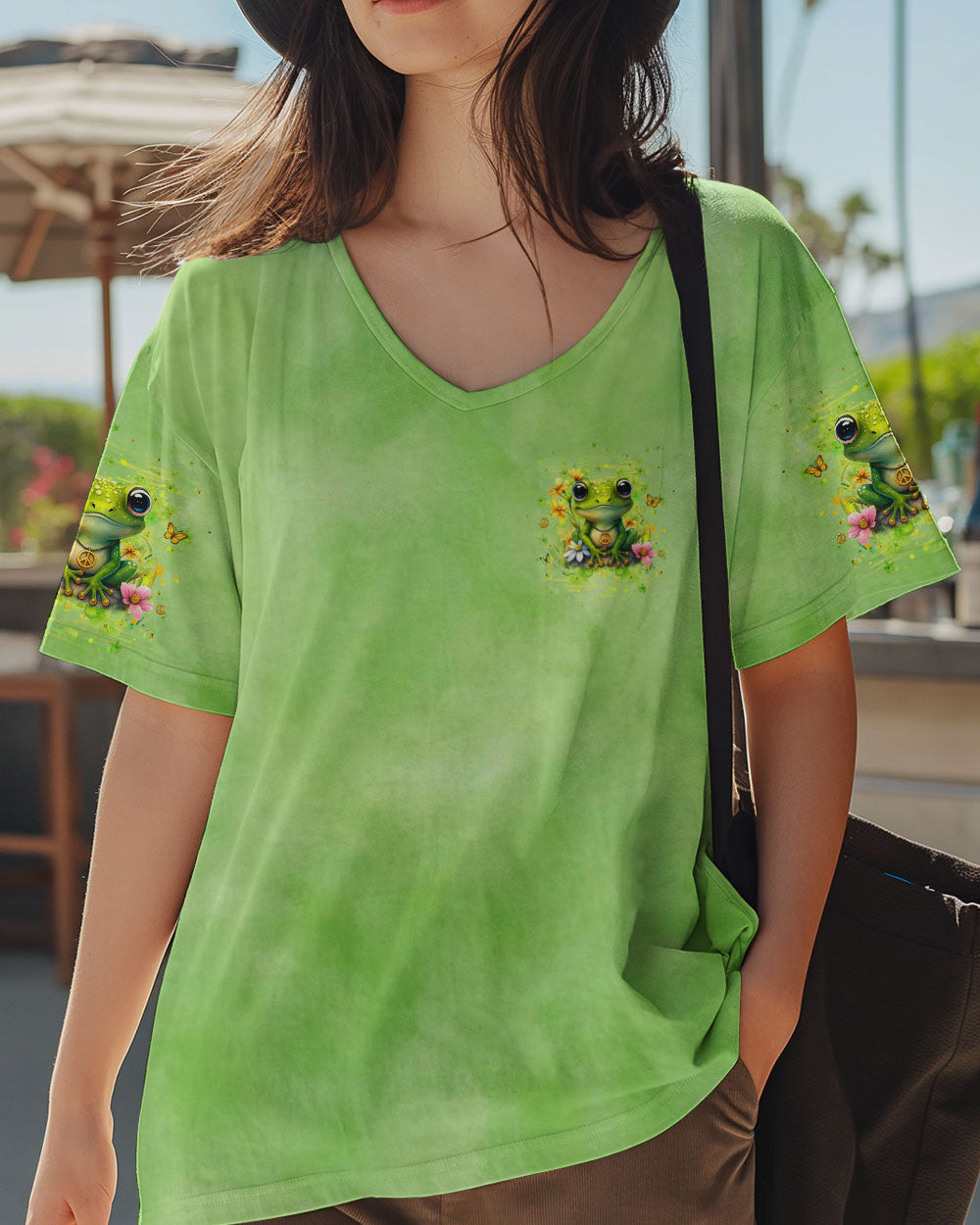 Frog Be You The World Will Adjust Tie Dye V-Neck Shirt Vibrant Motivational Quote Gift For Her