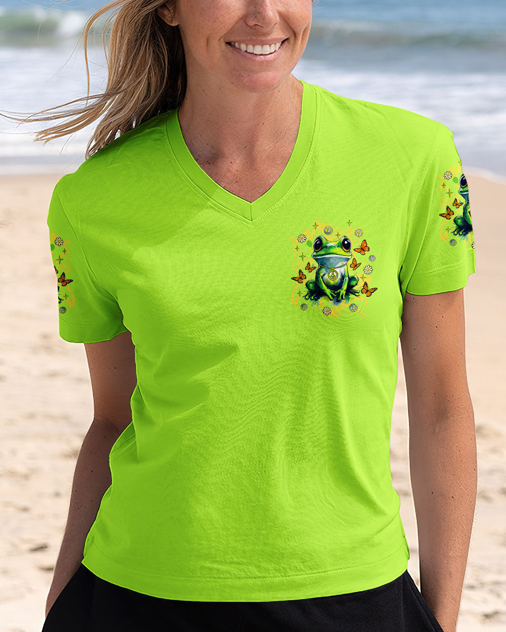 Frog Be You The World Will Adjust V-Neck Shirt Inspirational Quote Clothing Gift For Her