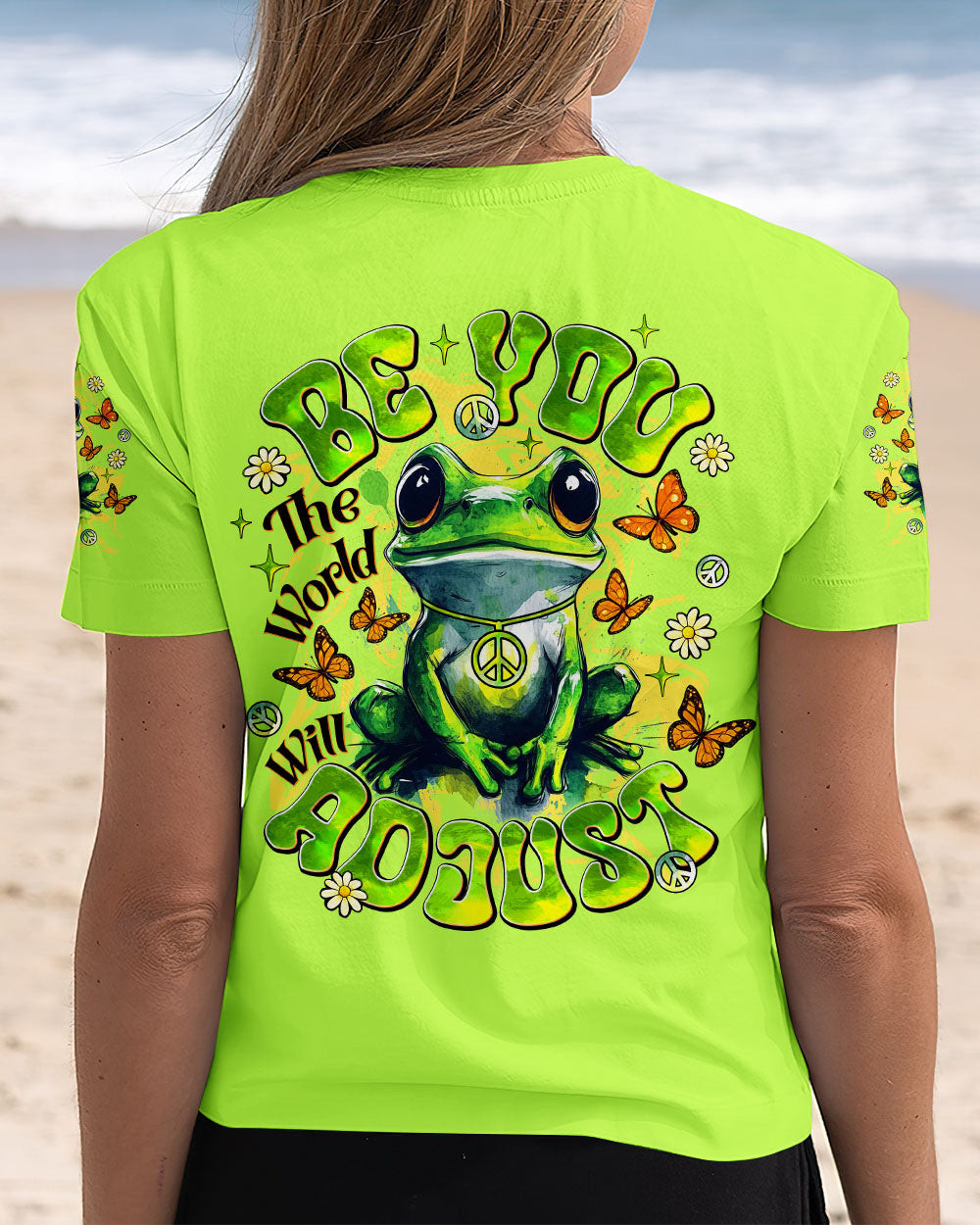 Frog Be You The World Will Adjust V-Neck Shirt Inspirational Quote Clothing Gift For Her - Image 2