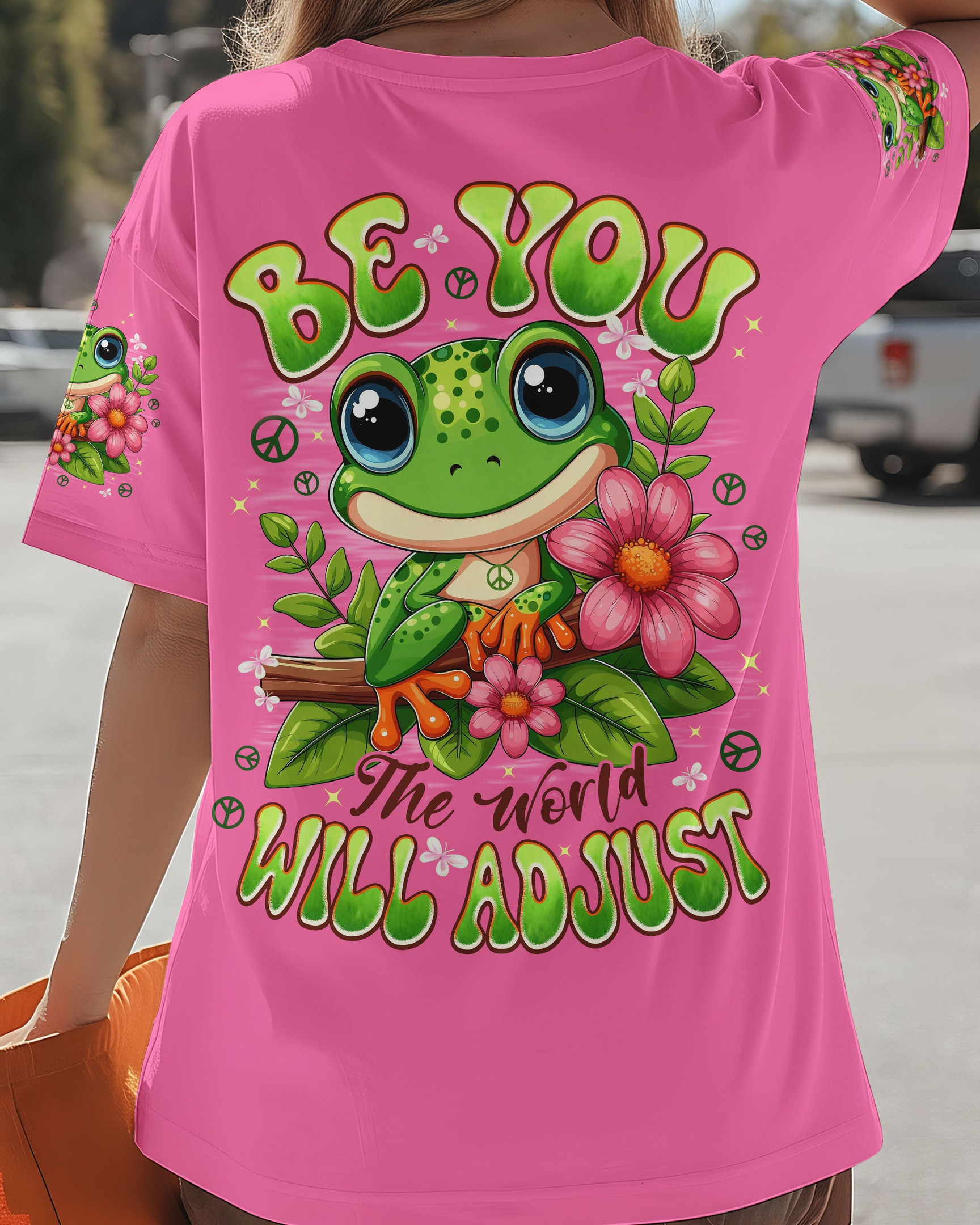 Frog Be You The World Will Adjust V-Neck Shirt Vibrant Motivational Quote Gift For Girl Friend - Image 2