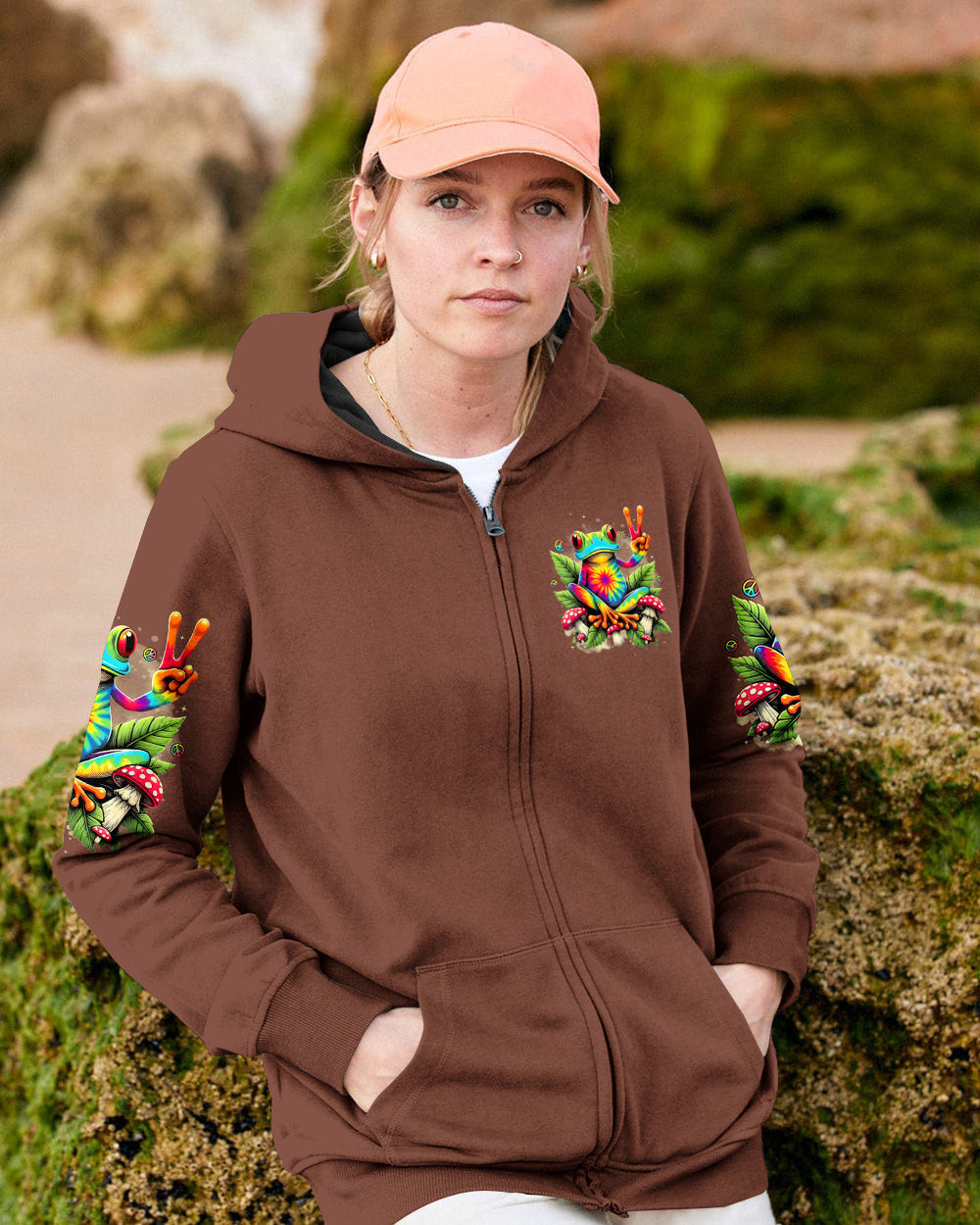 Frog Be You The World Will Adjust Zipper Hoodie Vibrant Motivational Quote Pullover For Women