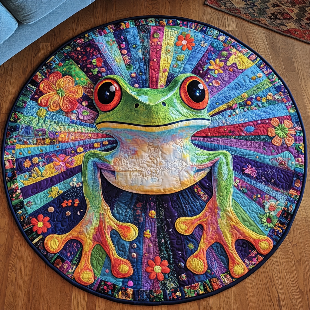 Frog Frenzy Quilted Round Mat Round Rug Mat Meaningful Gifts For Dad Birthday