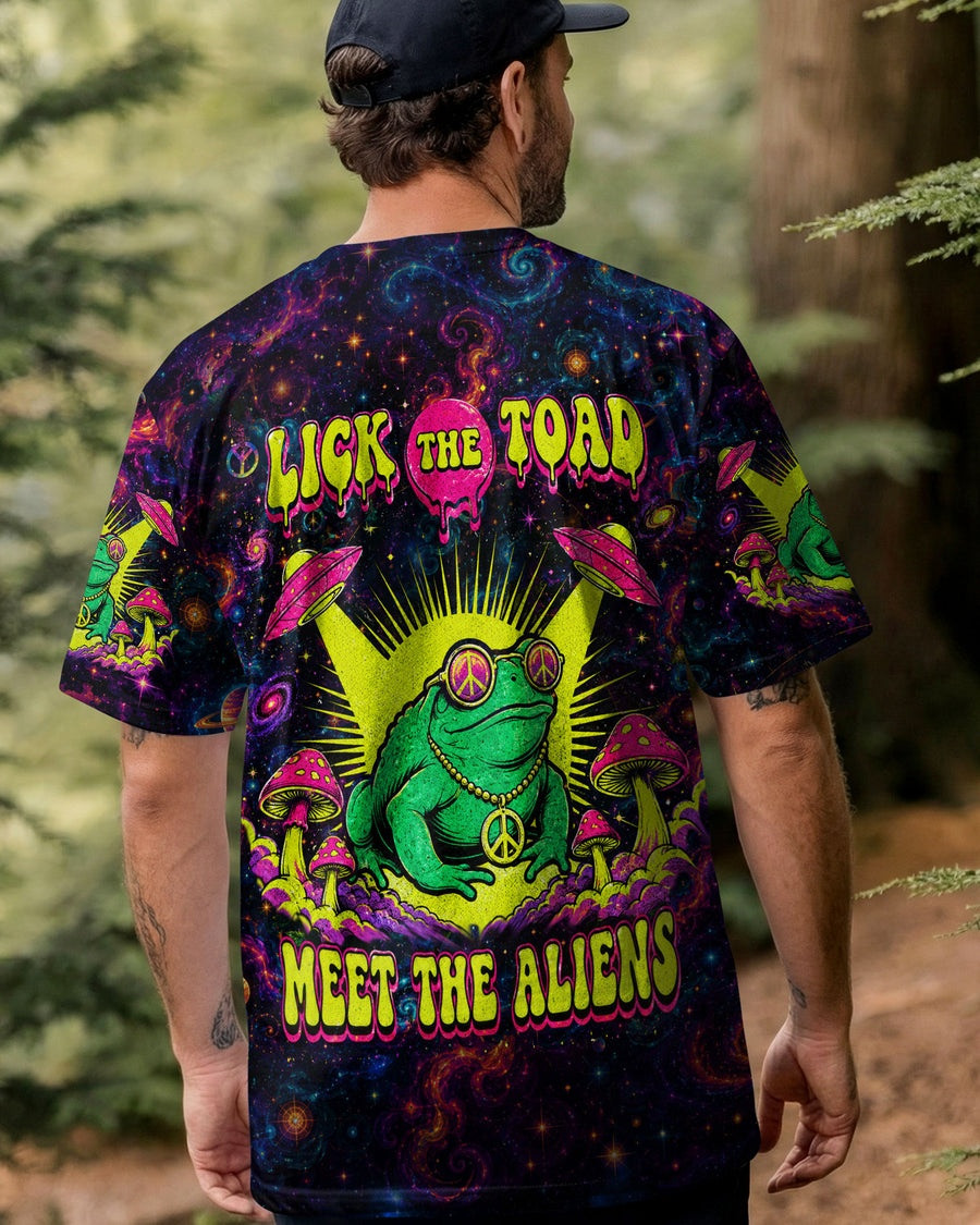 Frog Lick The Toad Meet The Aliens T-Shirt Funny Meme Merch Gift For Raver - Image 2