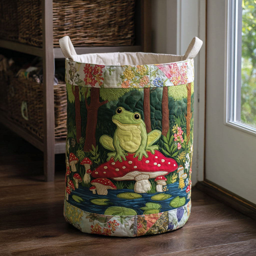 Frog Pond Quilted Laundry Basket Cute Frog Lily Pad Clothes Hamper Nature Lover Gift