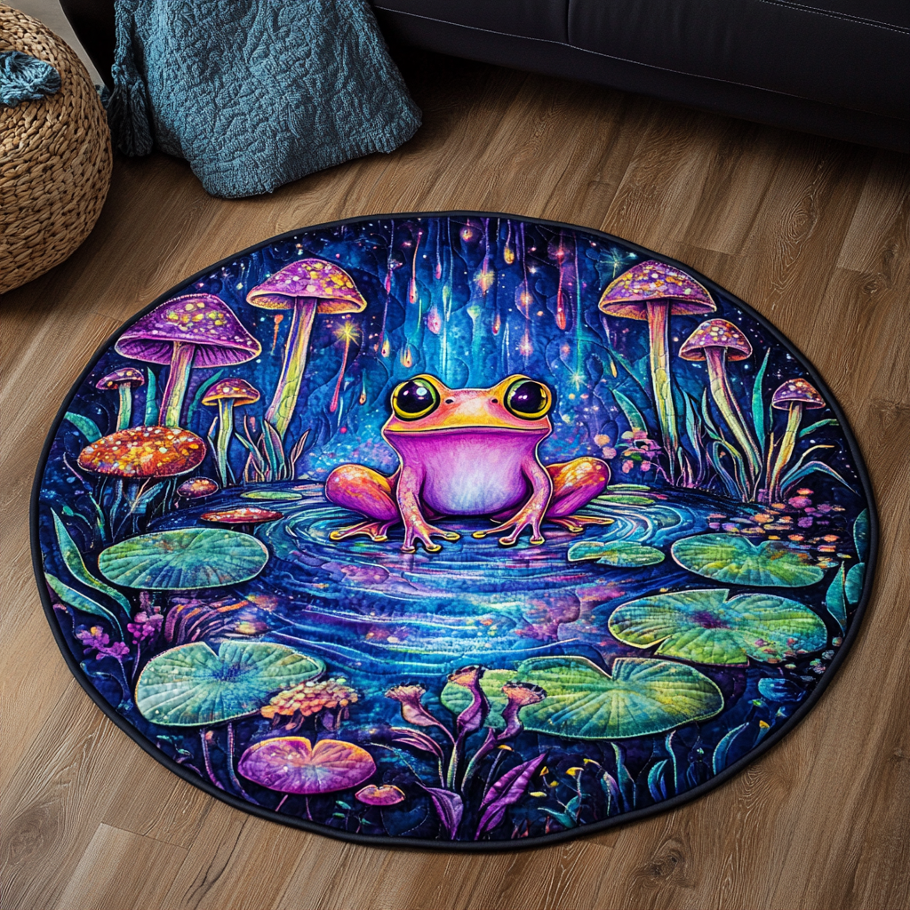 Froggy Bloom Quilted Round Mat Round Carpets And Rugs Mother's Day For Grandma