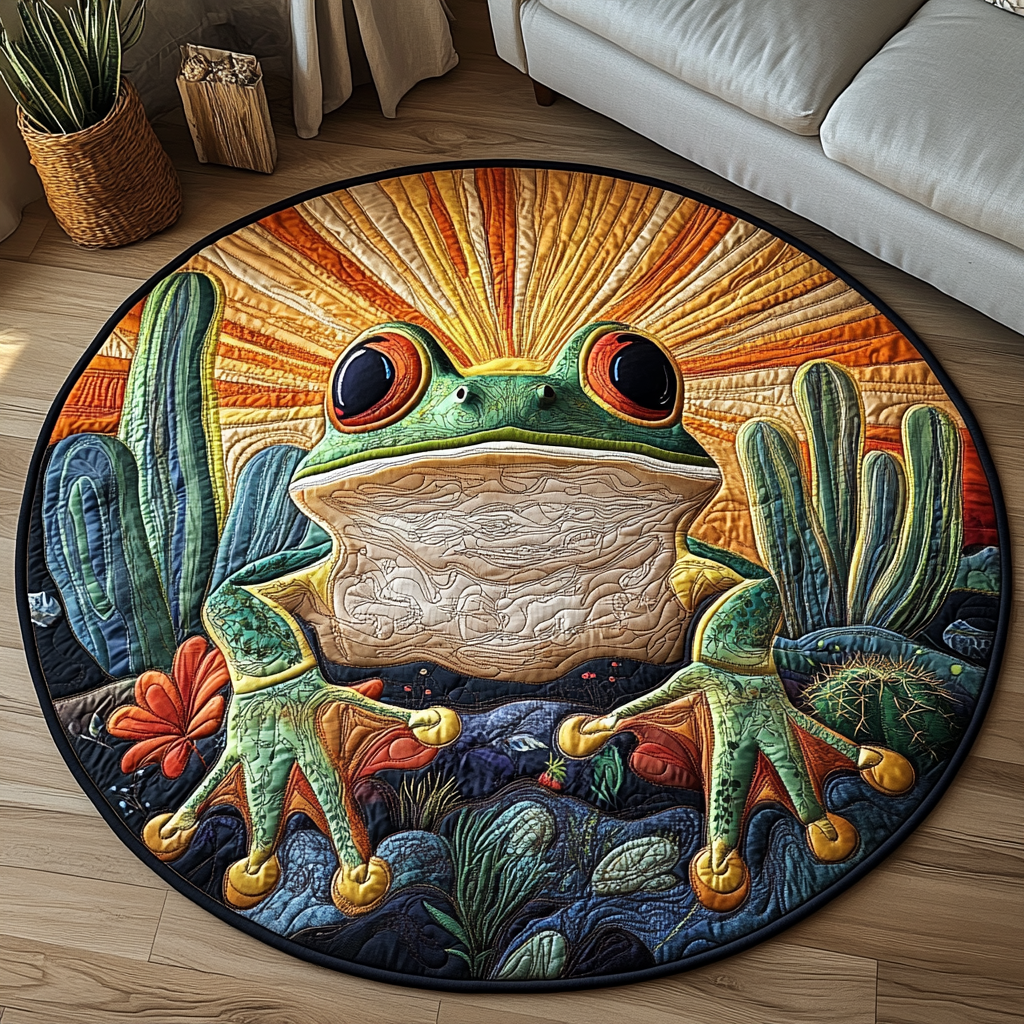 Frogs Cacti Quilted Round Mat Circle Floor Rugs Special Gifts From Dad To Daughter