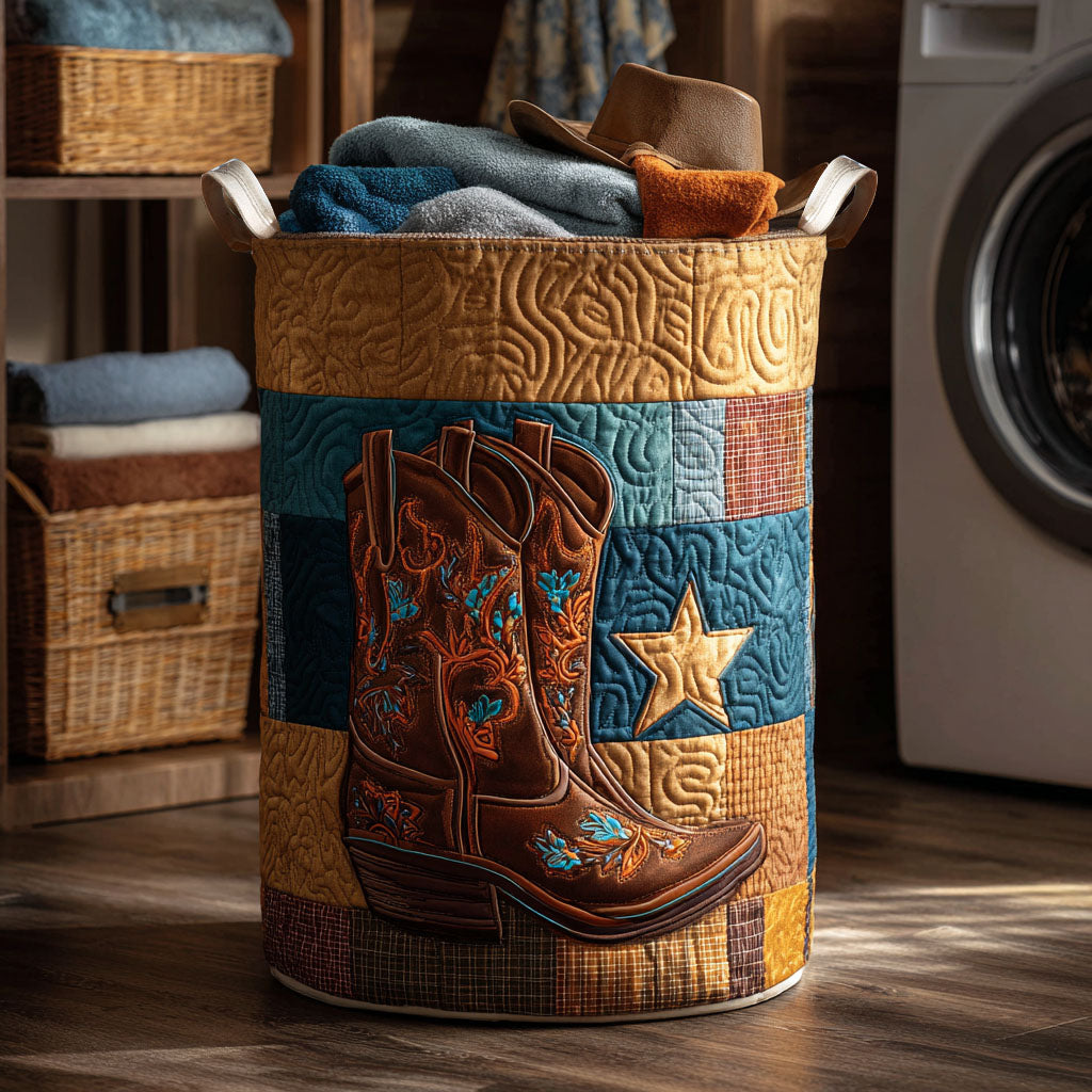 Frontier Boots Quilted Laundry Basket Unique Clothes Hamper Cowboy Theme Gifts