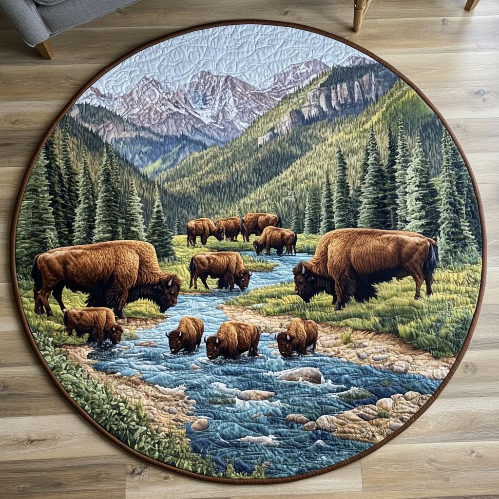 Frontier Herd Quilted Round Mat Round Carpet Mats Western Gifts For Men