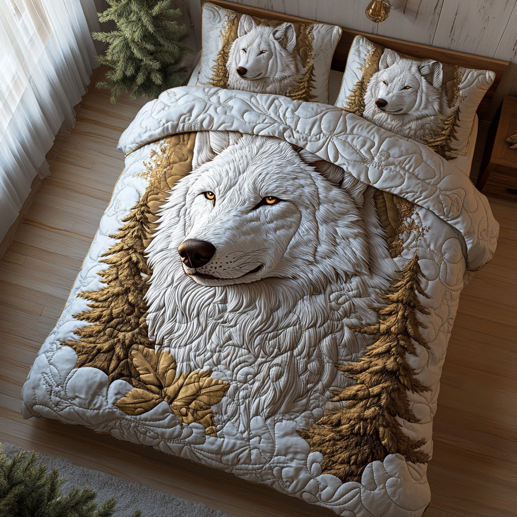 Frost Wolf Quilted Bedding Set Cute Bed Sheets Hunting Lover Gifts