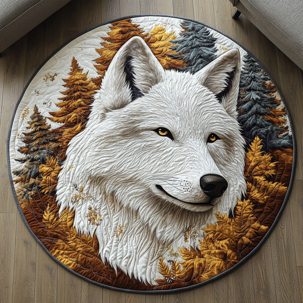 Frost Wolf Quilted Round Mat Home And Decor Unique Dad Gifts For Father's Day