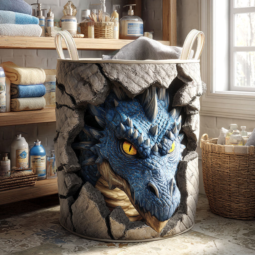 Frostbite Dragon Quilted Laundry Basket Fantasy Dragon Hamper Fabric New Home Gift
