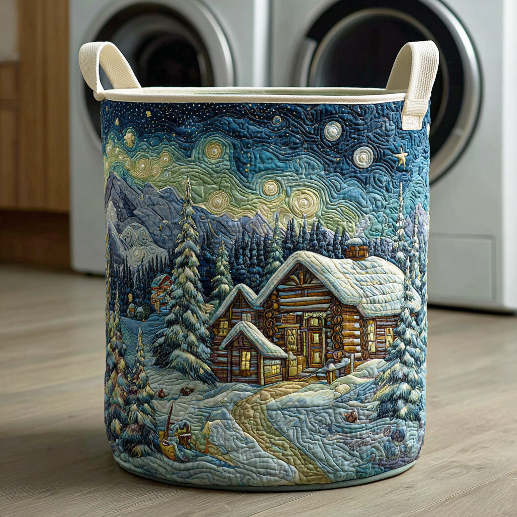 Frosted Cabin Hideaway Quilted Laundry Basket Folding Laundry Hamper Christmas Gift For Wife