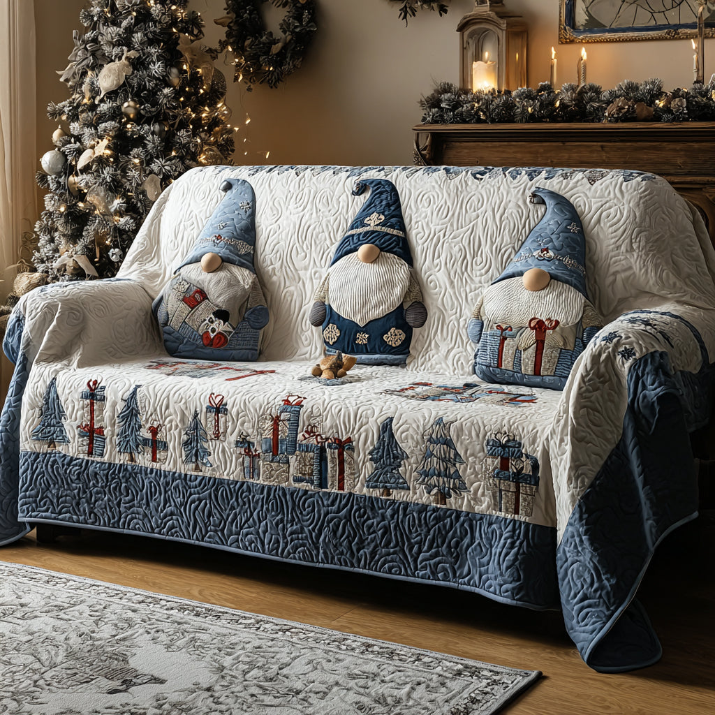 Frosted Friends Quilted Sofa Cover Furniture Covers For Sofas Gnome Christmas Gifts