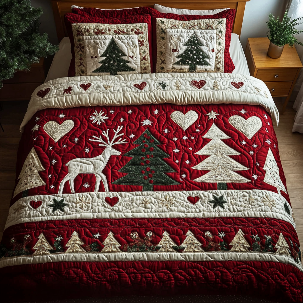 Frosted Trees Quilted Bedding Set Holiday Duvet Covers Family Gift Ideas For Christmas