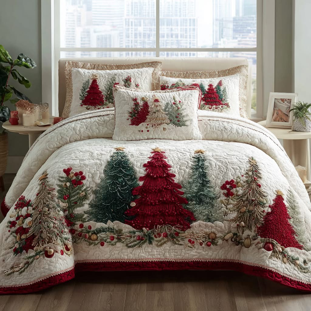 Frosted Wonder Christmas Quilted Bedding Set Holiday Duvet Cover Unique Xmas Gifts 2025