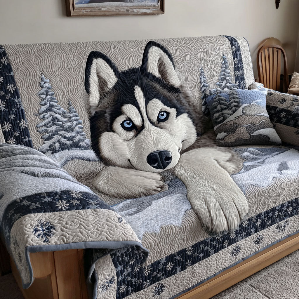 Frostwind Husky Quilted Sofa Cover Sofa Throw Covers Christmas Gifts For Husky lover