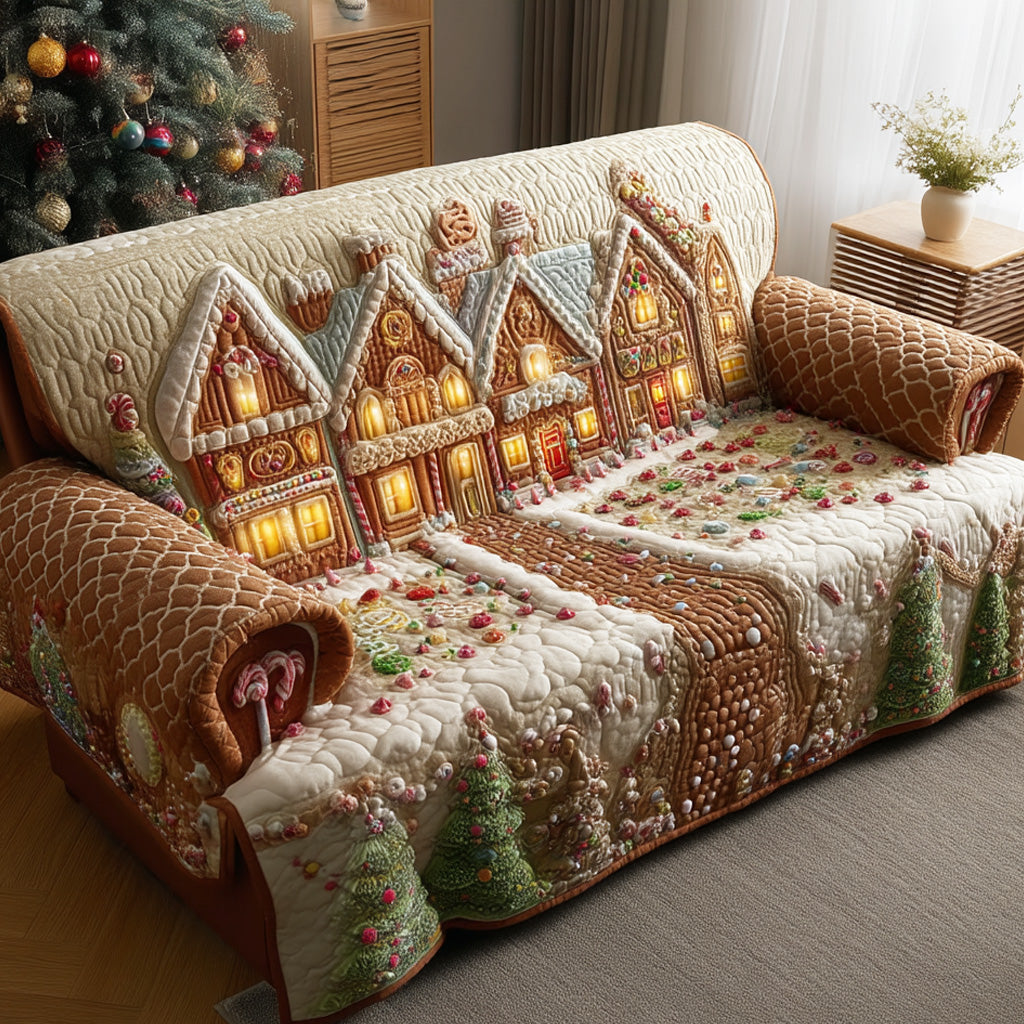 Frosty Cottage Quilted Sofa Cover Holiday Couch Covers Christmas Presents