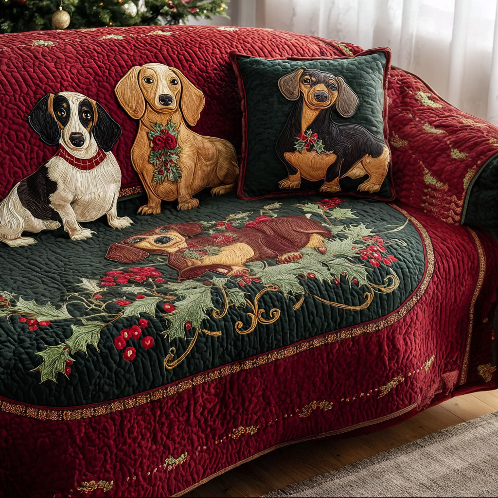 Frosty Dachshund Quilted Sofa Cover The Best Couch Slipcovers Gift For Dog Lover