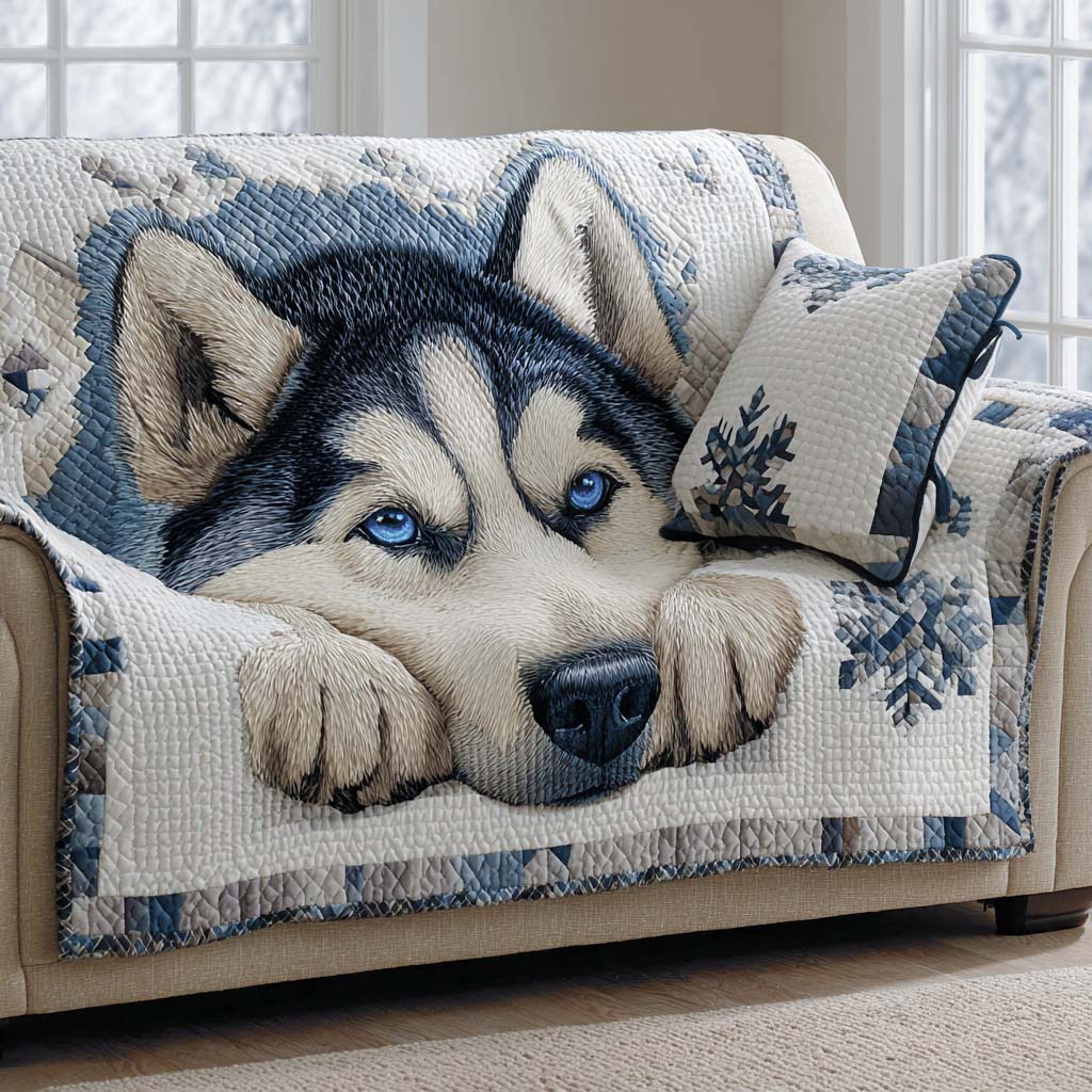 Frosty Dreamer Quilted Sofa Cover Best Slip Cover Sofa Husky Christmas Presents