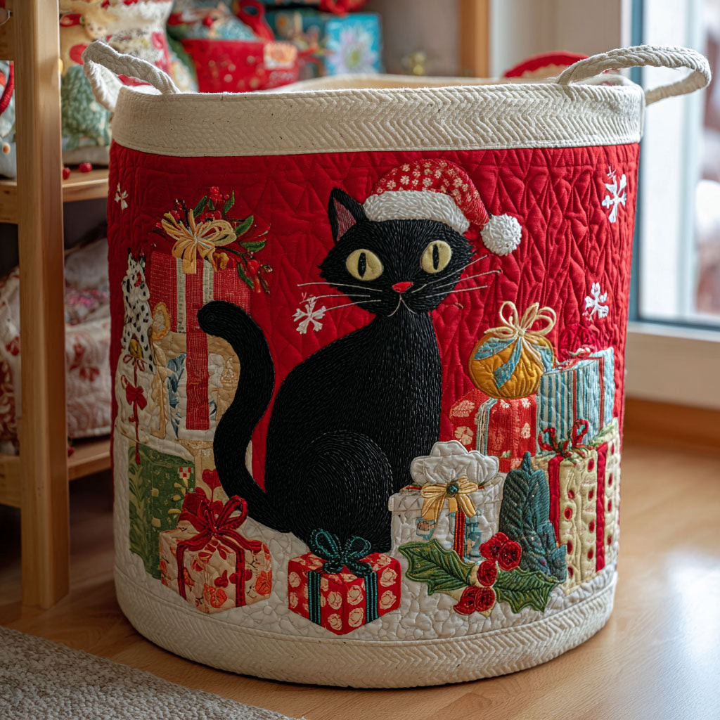 Frosty Feline Quilted Laundry Basket Modern Laundry Hamper Cute Gifts For Cat Lovers