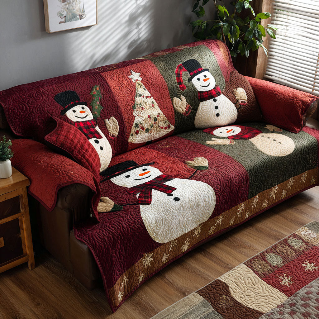 Frosty Friends Gathering Quilted Sofa Cover Large Couch Cover Book Lovers Gifts Mother's Day