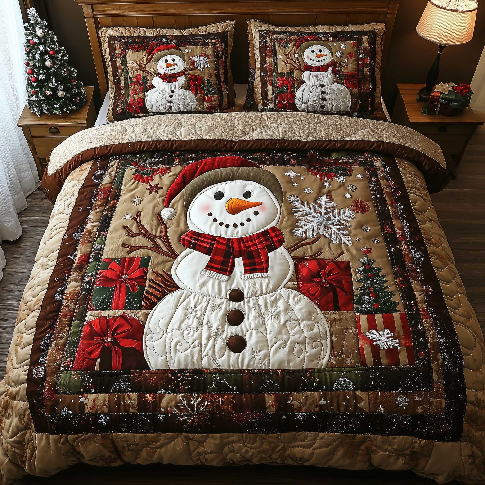 Frosty Friends Quilted Bedding Set Christmas Bedding Set Christmas Gift Ideas For Him