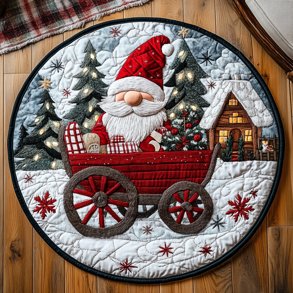 Frosty Gnome Friends Quilted Round Mat Large Round Rugs For Living Room Christmas Gift Ideas For Dad