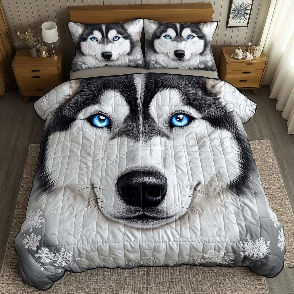 Frosty Trails Quilted Bedding Set Wolf Spirit Bedspread Set Winter Themed Bed Decor