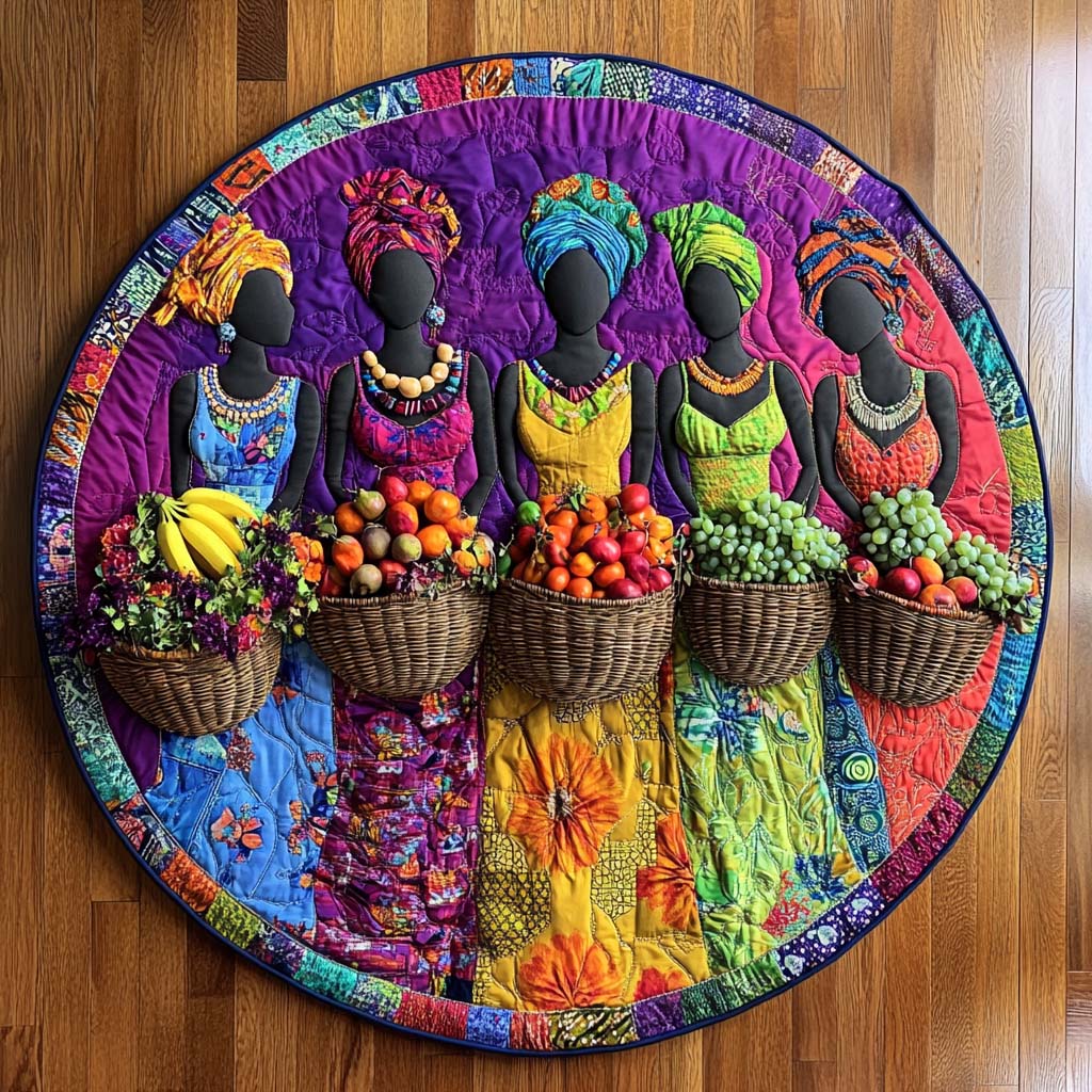 Fruitful Grace Quilted Round Mat Small Round Carpet Rugs Melanin Gifts For Black Women