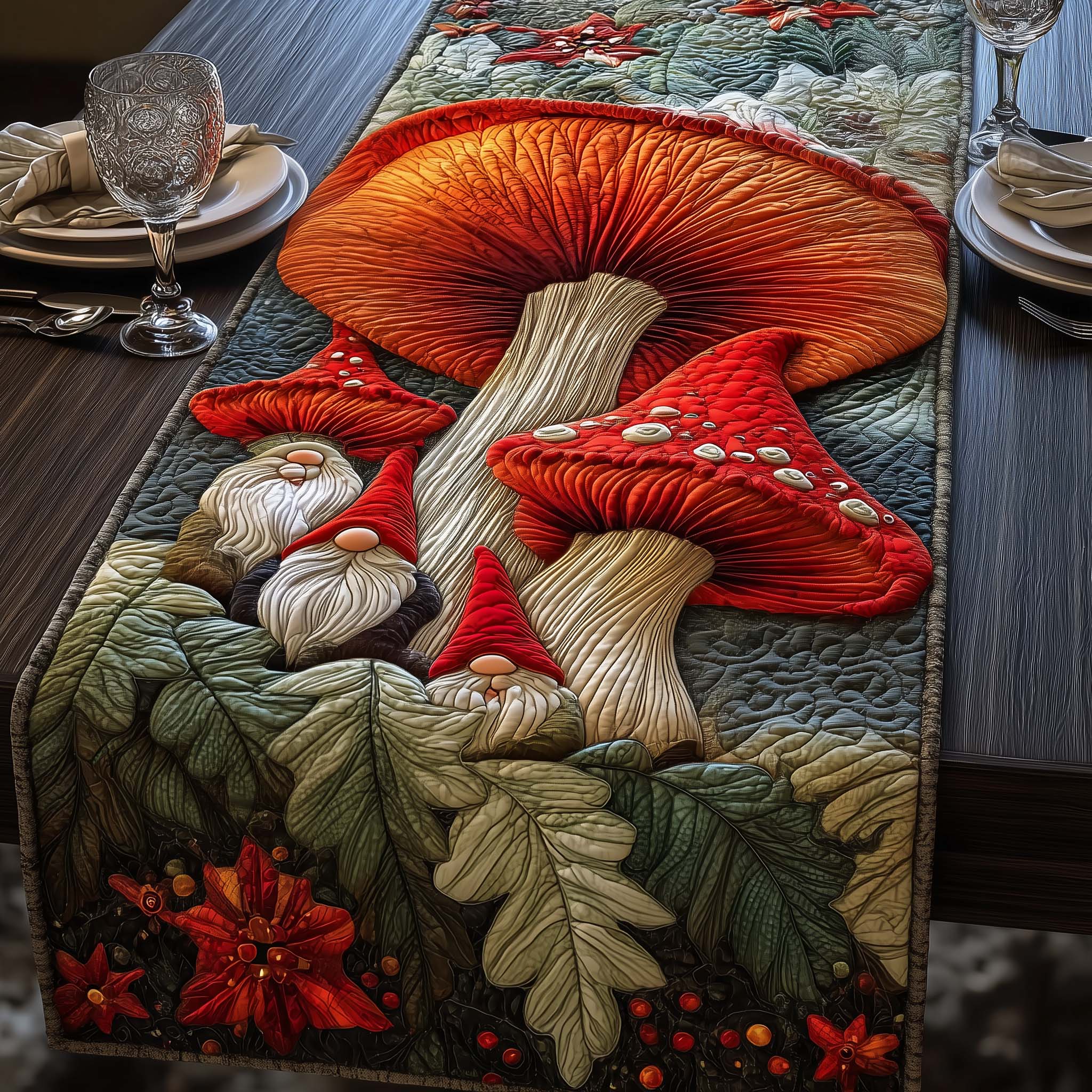 Fungus Gnomes Quilted Table Runner Xmas Dinner Table Decorations Christmas Gifts For Women
