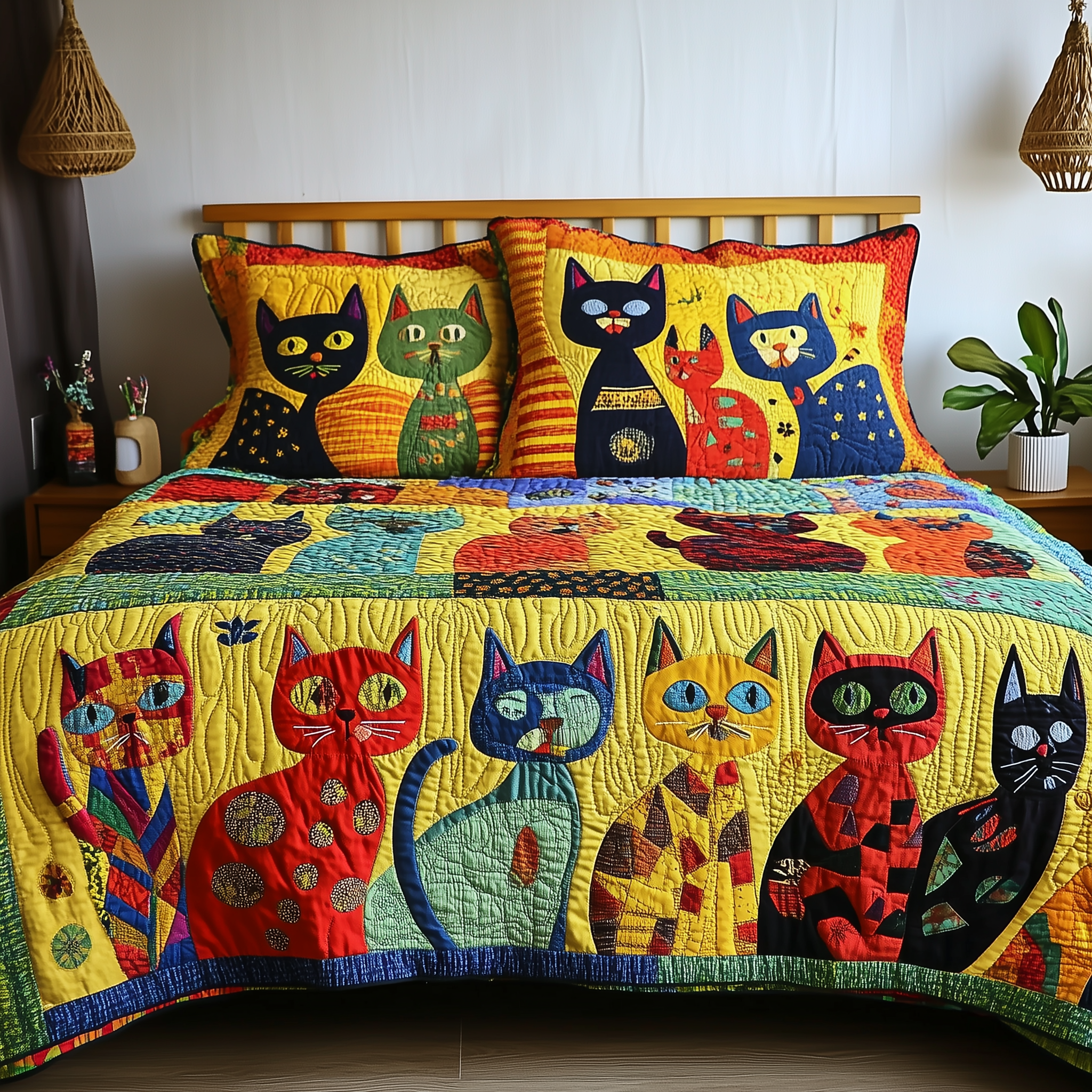 Funky Cats Quilted Bedding Set Bed Decor Ideas Good Cat Presents